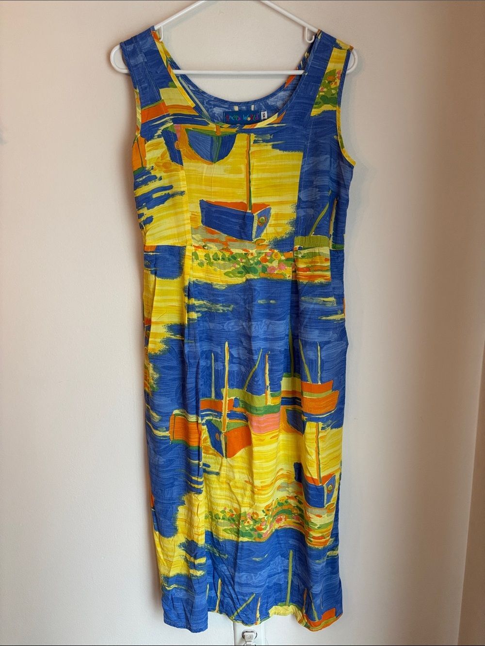 Jams World Vintage vibrant midi dress sail boats sailing tropical womens XS Read